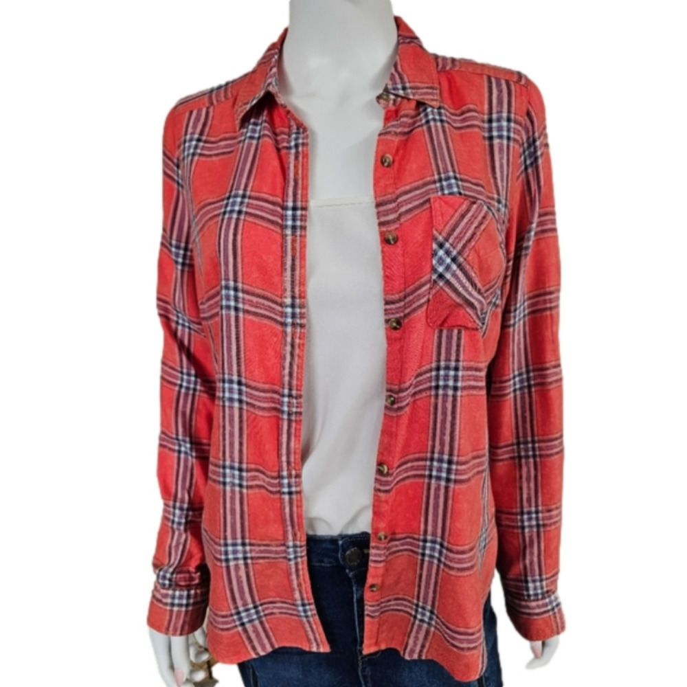 Maurices Plaid Long Sleeve Button Down Top Size S